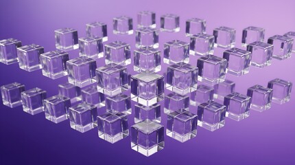 Fototapeta premium Abstract background of 3D transparent cubes floating on a purple gradient