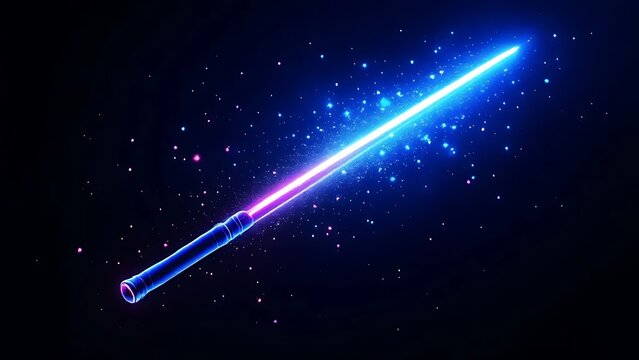 Glowing blue neon light saber futuristic weapon symbol