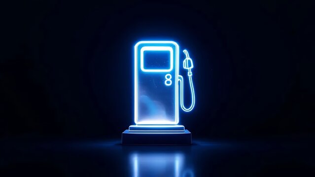 Neon gas station pump icon glowing energy fuel symbol