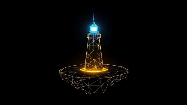 Glowing digital lighthouse tower technology data concept