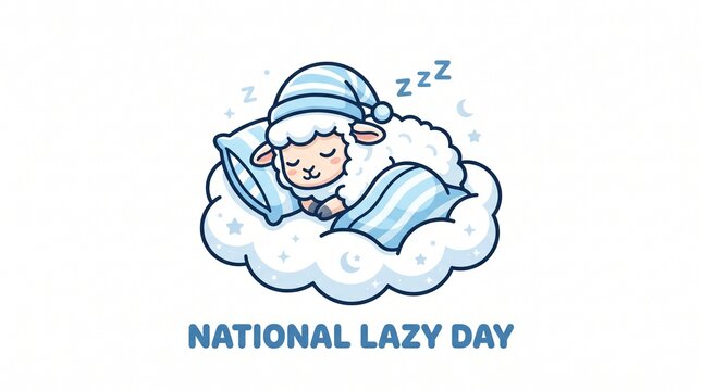 Sleeping sheep on cloud celebrating national lazy day