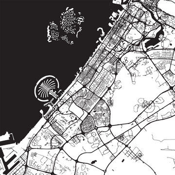 Dubai Vector Map - Detailed City Street Plan, Sheikh Zayed Road and Coastal Grid