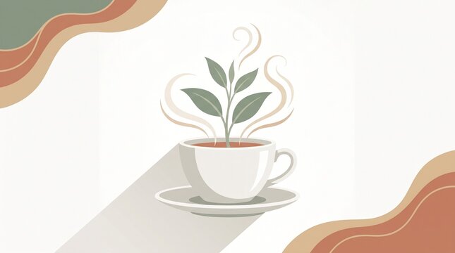 Cup of tea with growing plant steam illustration