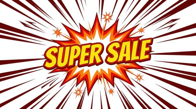 Super sale comic burst background. Dynamic retail promotion banner with explosive speed lines.