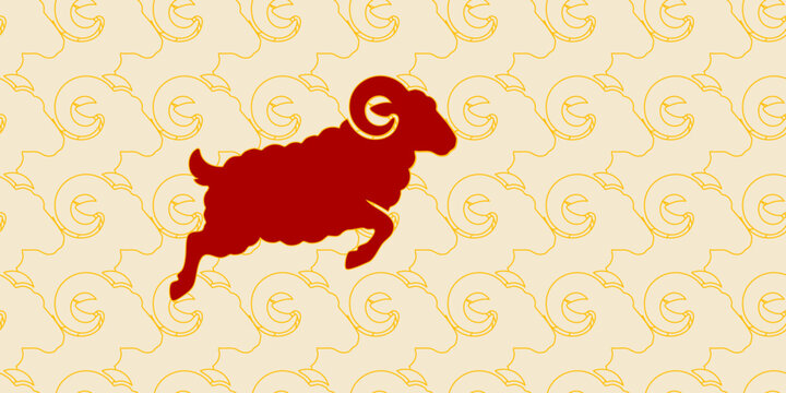 Chinese New Year 2027 Ram Zodiac Pattern Vector Illustration