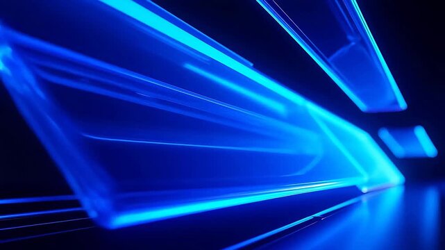Blue glowing geometric lines in dark void
