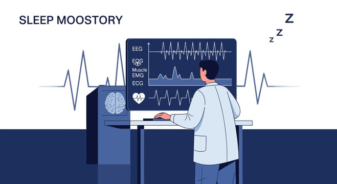 Doctor Monitoring Sleep Study Data on Medical Equipment