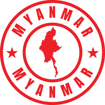 MYANMAR Circle Rubber Stamp with Name and Map Vector