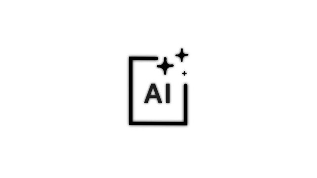 Minimalist glowing black AI icon motion graphic for modern technology overlay and futuristic content on white background