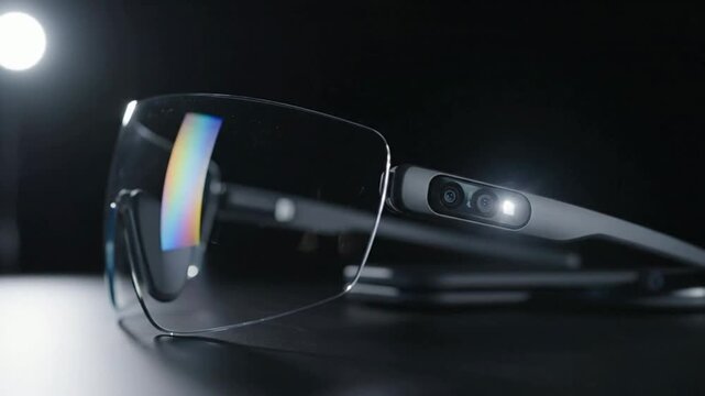 Smart ar glasses with integrated camera and led indicator light, futuristic wearable technology concept for augmented reality and digital innovation