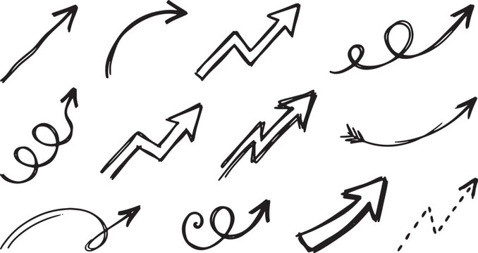 Black ink doodles of abstract arrows and squiggly lines