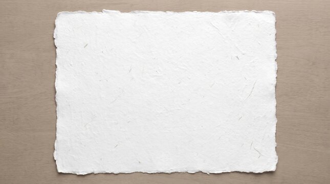 Handmade White Cotton Paper Sheet with Deckled Edge Top View Flat Lay
