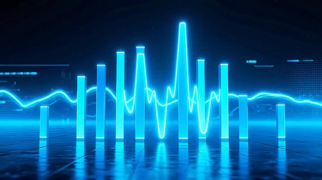 Glowing blue sound waves in digital space
