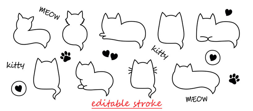 cute hand-drawn cat speech bubble comment box - animal pet communication comic dailogue text box frame vector illustration