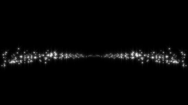 Shimmering white glitter stars trail animation, magical fairy dust, glowing sparkle line, black screen overlay, elegant visual effects, 4k