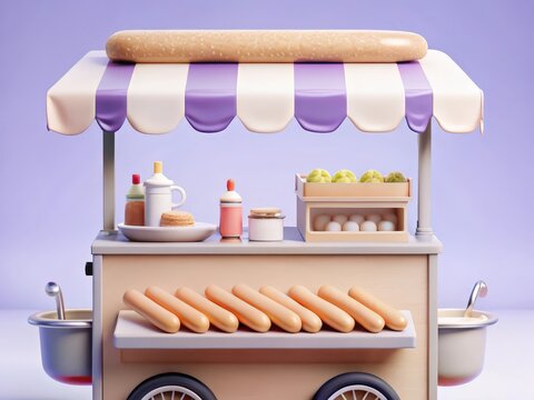 Hot Dog Cart with Buns and Condiments
