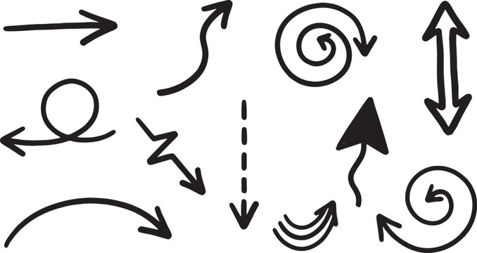 Black line arrows in various directions and shapes lines abstract