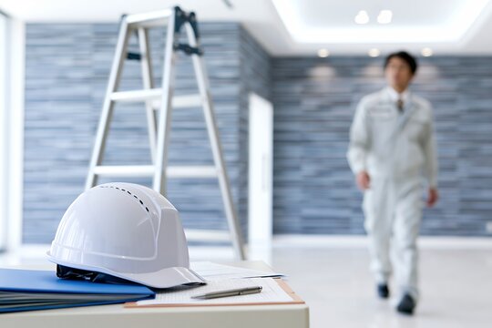 建築現場で安全を確保し品質を管理する日本人男性