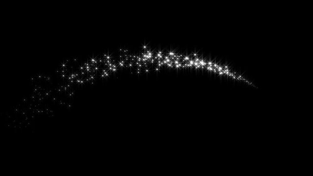 Glowing white sparkle line trail, luxury glitter stars, twinkling fairy dust particles, magic pixie dust path, black background overlay, 4k