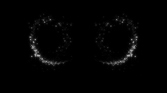 Magical white glitter star sparkle animation, luxury fairy dust trail, shimmering bokeh lights, glitter line stars, pixie dust path, black screen background, 4k