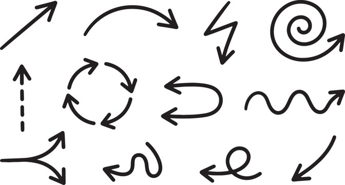 Hand-drawn arrows and symbols in black ink on white background
