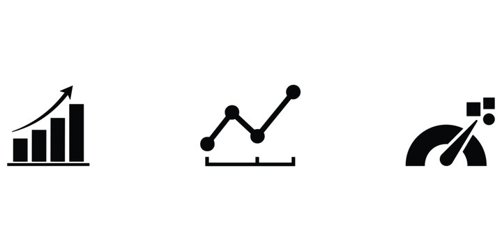 Data analysis icons set. infographic chart, speedometer, and line graph symbols