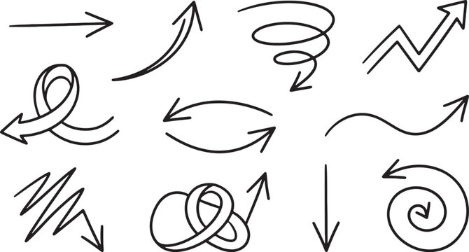 Hand-drawn arrows, lines, and symbols in black ink on white background
