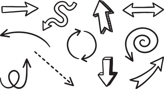 White chalk drawn arrows pointing in different directions on blackboard
