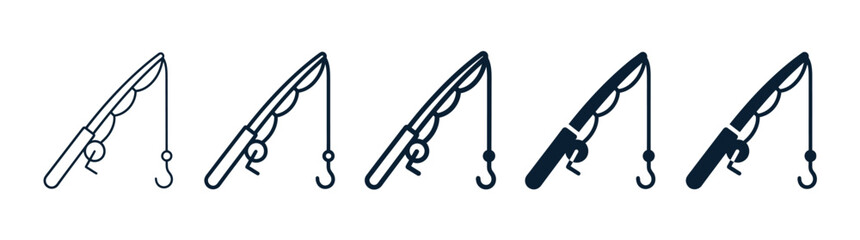 Fishing rod icons set, outline and filled styles, simple graphic design elements for sport and recreation themes © Kalimasada