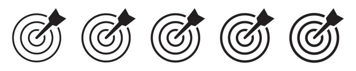 Target with dart icon set. Archery target board with dart hitting bullseye center, goal achievement, business target, accuracy and strategy concept © Maksim