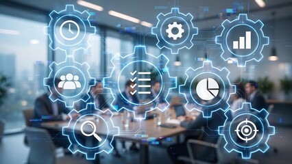 Fototapeta premium Business process automation with digital technology and team collaboration