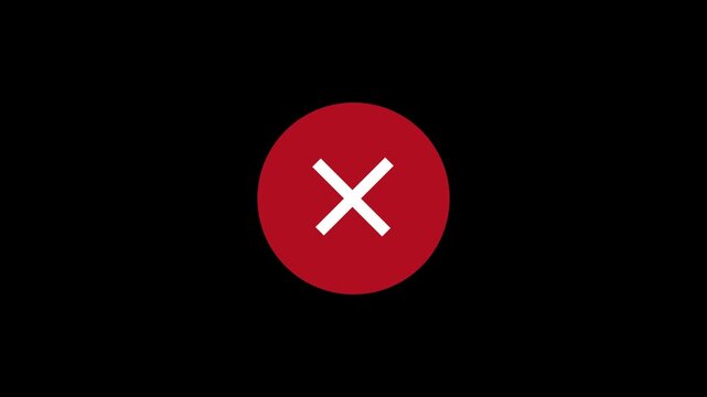 Red cross mark animation for rejection or wrong mark animation, red x cross circle icon motion graphic with black background