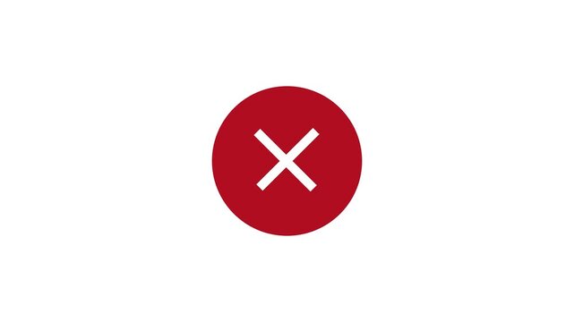 Red cross mark animation for rejection or wrong mark animation, red x cross circle icon motion graphic with white background