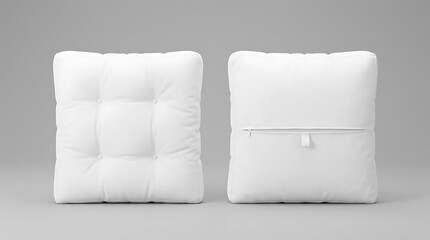 Obraz premium Tufted Square Floor Cushion With Zipper Detail Presented In White On A Neutral Background Studio Shot