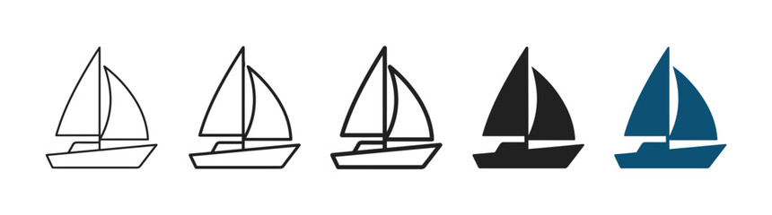 Sailboat Icons Set: Outline, Silhouette, and Colored Vector Graphics for Nautical Themes © Pardi