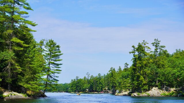 boating on the severn river, ontario canada, part of the trent severn waterway on the great loop