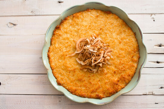 Traditional Brazilian cocada cremosa baked coconut dessert.