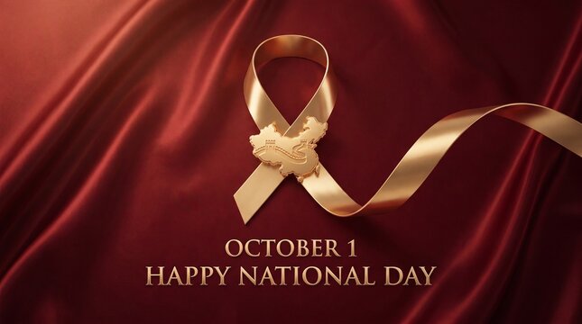 China national day celebration golden ribbon with map on silk