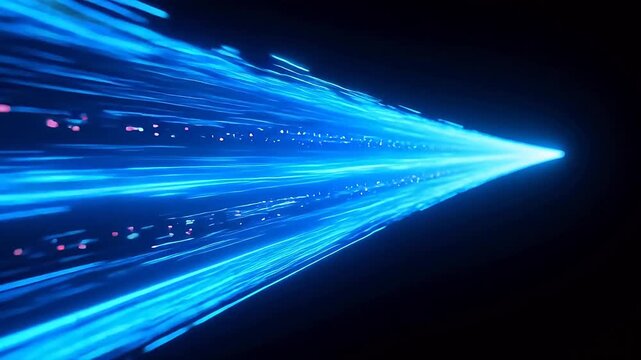Bright blue light beams rushing through space