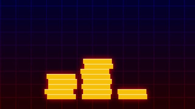 Glowing coin stacks with upward financial growth chart