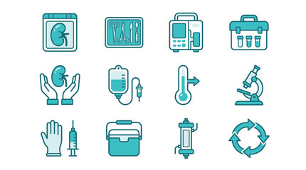 Fototapeta premium Kidney health and dialysis icon collection.