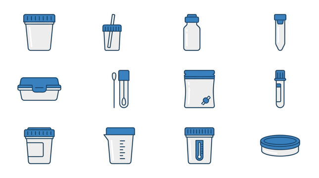 Medical lab specimen container and test tube icons.