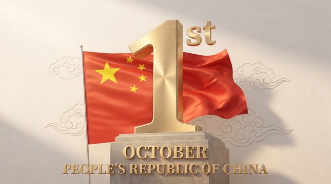 China national day celebration first anniversary with flag and monument