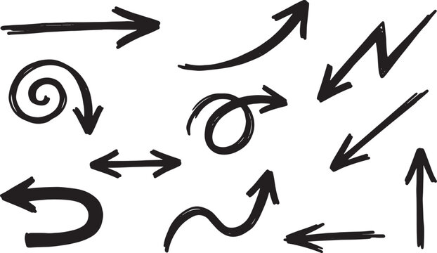 Black and white arrows in circular and zigzag patterns