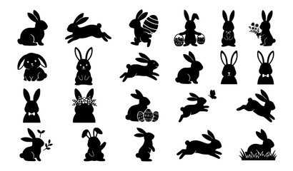 Obraz premium Cute Easter Rabbit Silhouette Collection Editable Spring Holiday Vector Set