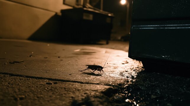 Cockroach Silhouette in Dark Alley