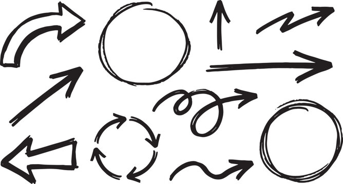 Black and white of abstract arrows and circles