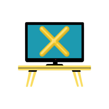 Television screen display error icon with cross mark