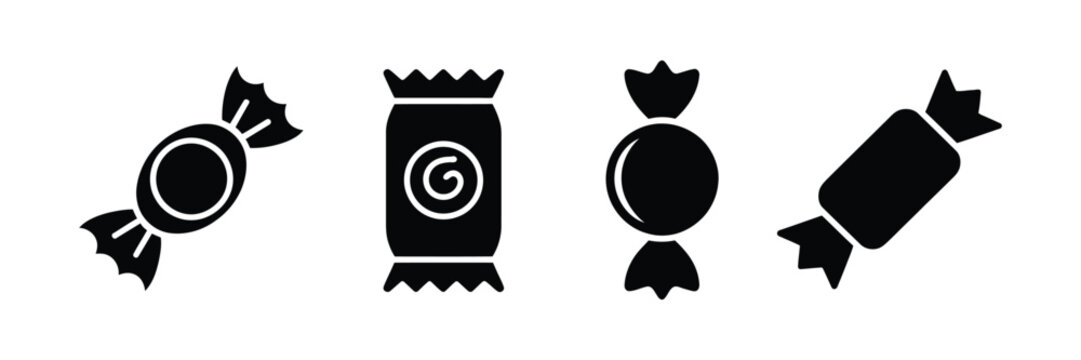 Candy icon, sweet candy symbol, wrapped confection, dessert treat, lollipop, sugar snack, candy shop logo design