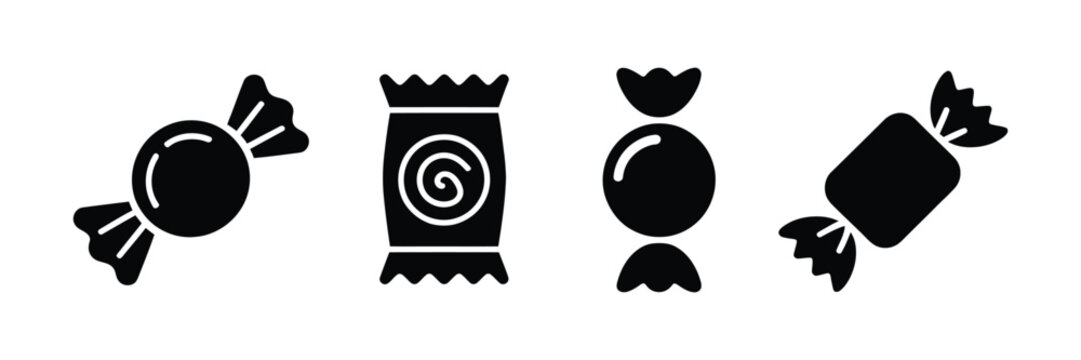 Candy icon, sweet candy symbol, wrapped confection, dessert treat, lollipop, sugar snack, candy shop logo design